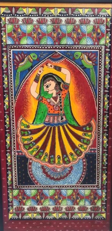 Dancing Girl - Madhubani Painting (46cm x 92cm) - International Indian ...