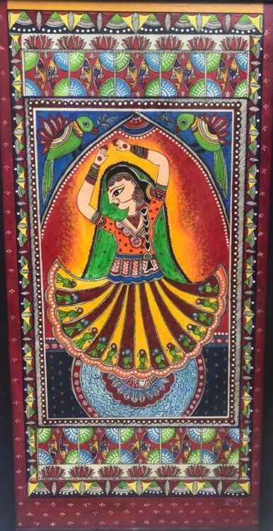 Dancing Girl – Madhubani Painting (46cm x 92cm) – International Indian ...