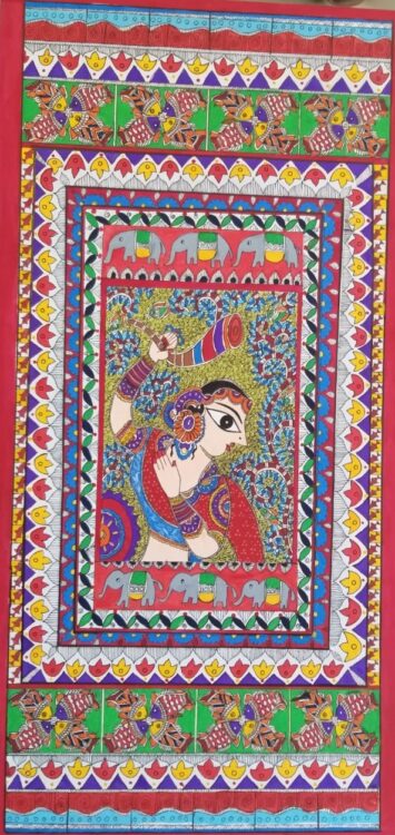 Girl In the garden – Madhubani Painting (46cm x 92cm) – International ...