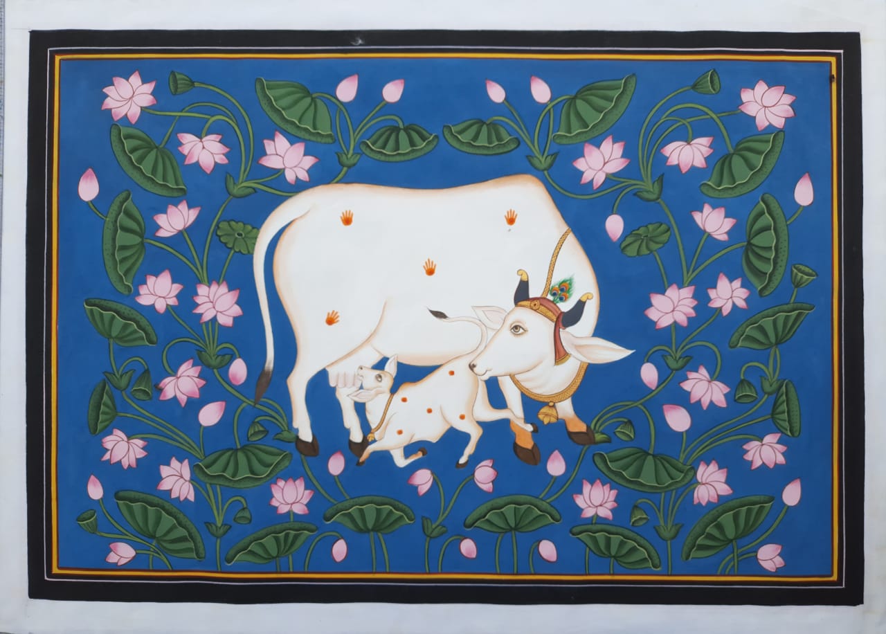 Cow 1 Pichwai Painting (32" x 22") International Indian Folk Art