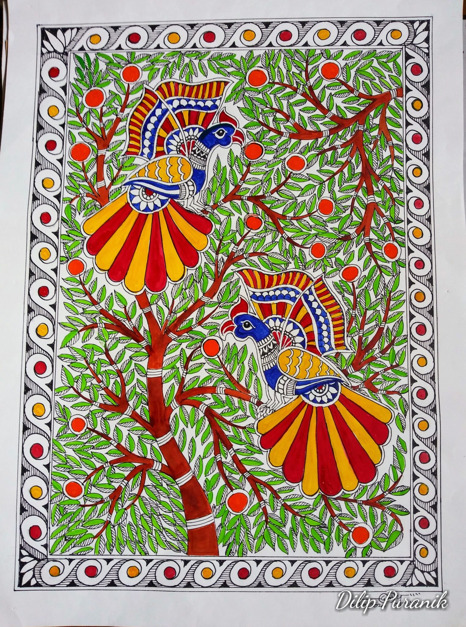 LOVE BIRDS - 2 - International Indian Folk Art Gallery