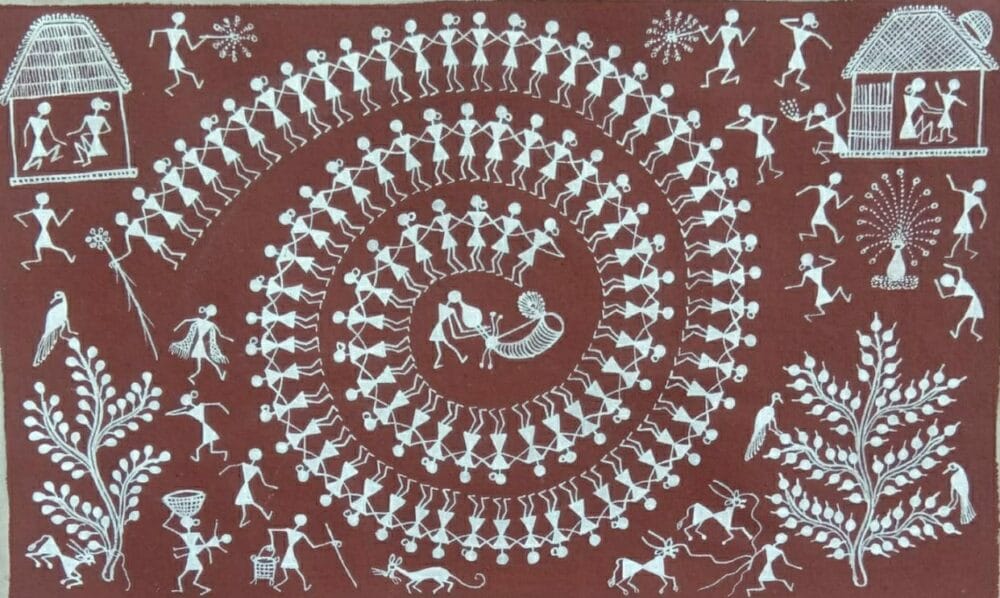 Tarpa Dance – Warli painting (13″ x 8″) – International Indian Folk Art ...