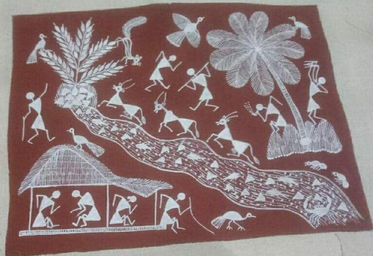 Mornings - Warli painting (8" x 9') | International Indian Folk Art