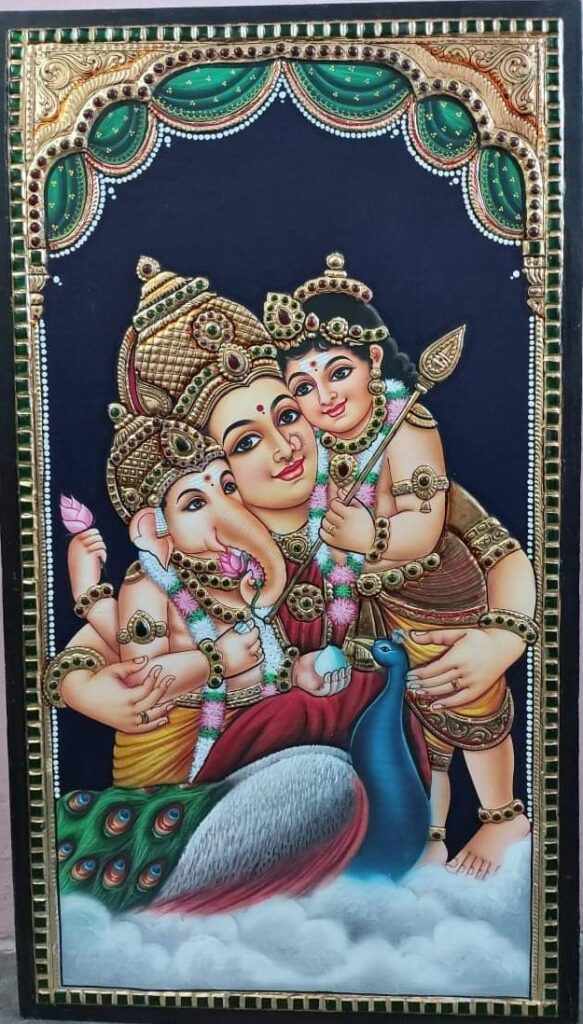 Goddess Parvathi with Ganesha and Murga, Artist Shanmugasundaram Meiyyar