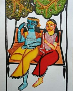 Radha Krishna - Kalighat painting - Jahuran Chitrakar - 08