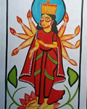 Durga mata - Kalighat painting - Jahuran Chitrakar - 09