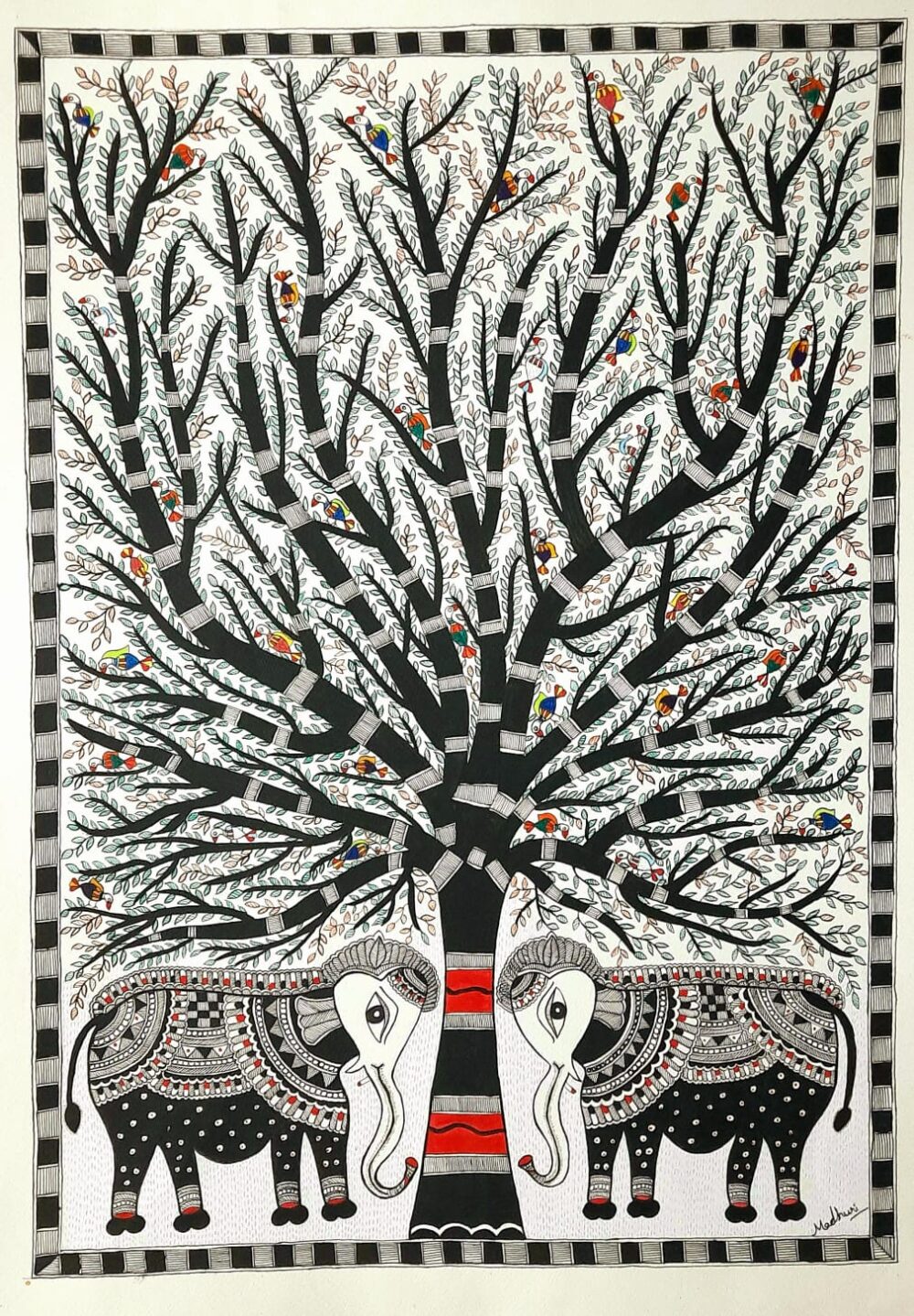 Tree of Life – Madhubani painting (22″ x 30″) – International Indian ...