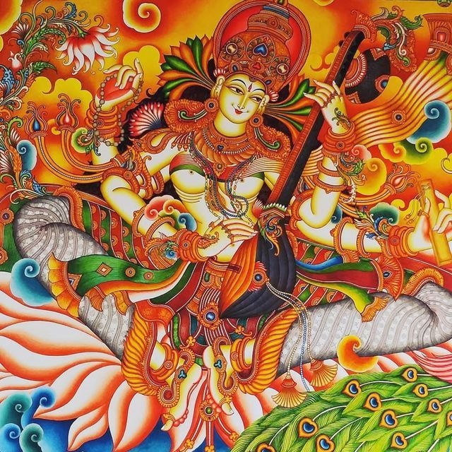 Maa Saraswathi – Kerala Mural (54 x 64 cms)