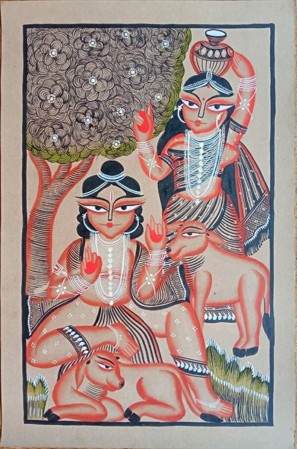 radha krishna - kalighat painting - Layala Chitrakar - 08