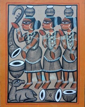 Tribal dance - Kalighat painting - Hasina Chitrakar - 03