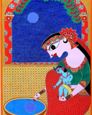 Maa Yashoda with Krishna - Madhubani painting - 02
