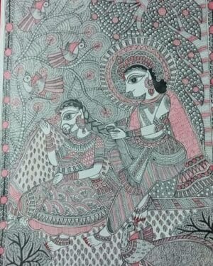 Radha Krishna Shringar - Madhubani painting - Bhagavan Thakur - 02
