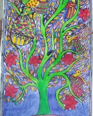Trees and Brids - Madhubani painting - Priya Jha - 01
