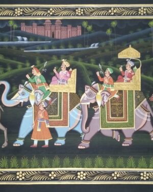 rajasthani royal procession - rajasthani painting - Dharmendrayati - 118
