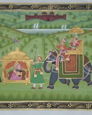rajasthani royal procession - rajasthani painting - Dharmendrayati - 120