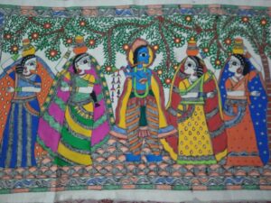 Krishna with Gopis – Madhubani painting (30″ x 20″) – International ...