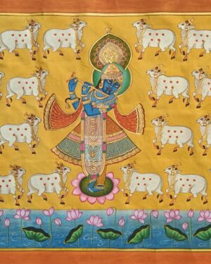 Krishna Playing Flute With Cows - Pichwai painting - Varta Shrimail - 01