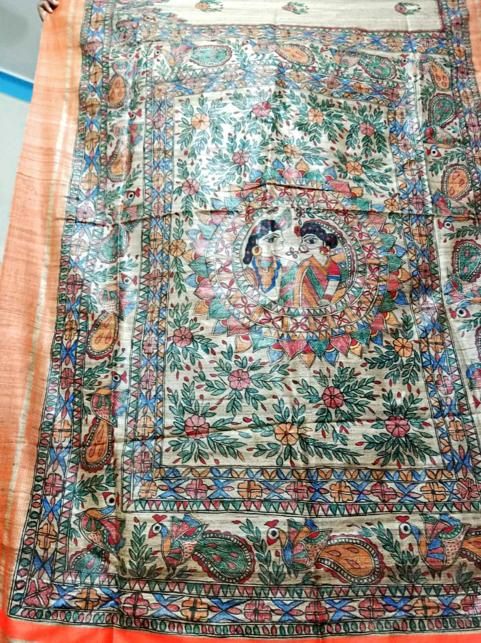 Madhubani Painting on Silk Saree #1 - Indian Handicrafts (6.5 meter ...