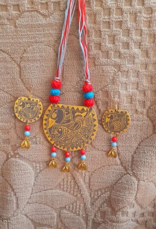 Green - Shafri - Madhubani Handpainted Wooden Earrings