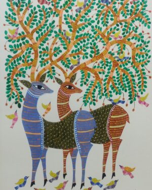 Deer Duo - Gond painting - 04