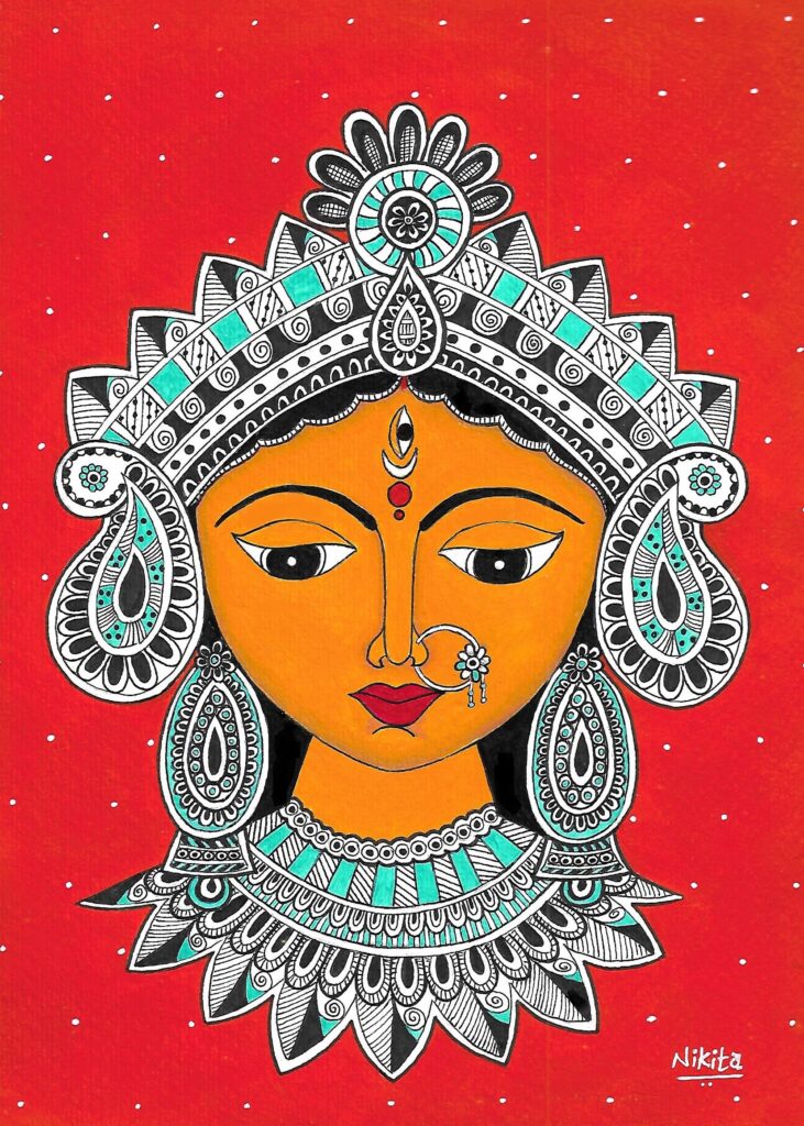 Maa Durga in Madhubani - International Indian Folk Art Gallery