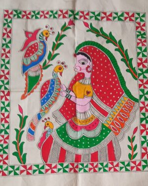 Girl with a peacock - Madhubani - Antra - 30