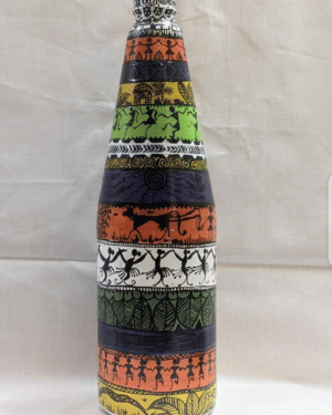 Warli painting on glass bottle - Leena Phuriya
