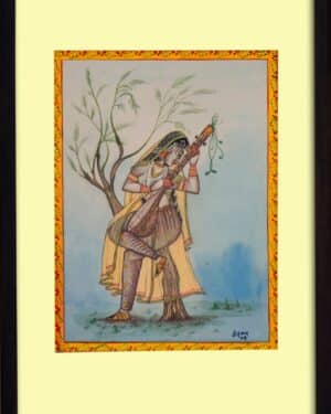 Radha with musical instrument - Kangra painting - Leena Phuria