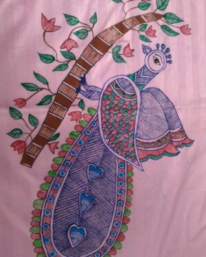 Fine Feather Peacock - Madhubani painting - Vartika Das