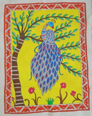 peacock on a branch - Madhubani - Antra - 40
