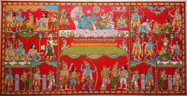 Ramayana Cheriyal Painting 90 x 130 cms International Indian Folk Art Gallery