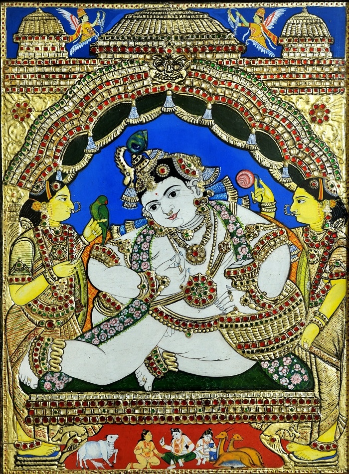 Senthil Vel Butter Krishna Tanjore Painting 1992