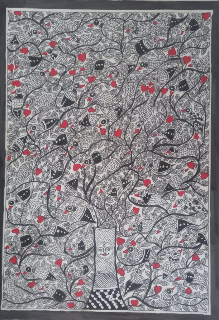 Tree Of Life Madhubani Painting 30cms X 42cms International   Madhubani Painting Smriti Srivastava 02 703x1024 