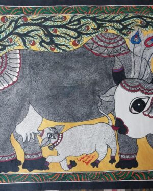 Cow and Calf - Madhubani painting - Laxmikumari - 04