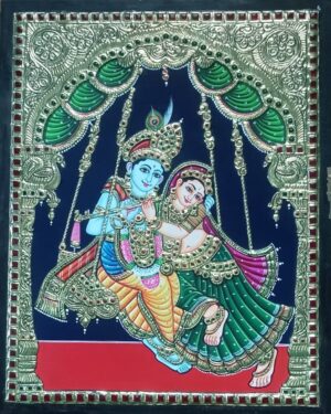 Radha Krishna on Swing 2 Tanjore Painting 15 x 20