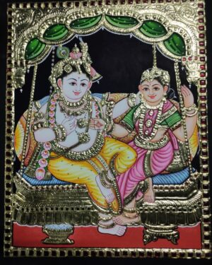 Rukhmani Krishna on Unjal Tanjore Painting 12 x 15 (1)