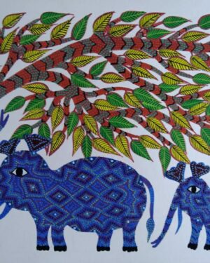 Elephants - Bhil painting - Anand Bariya - 01