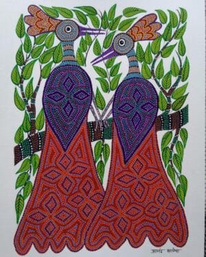 Peacocks - Bhil painting - Anand Bariya - 09