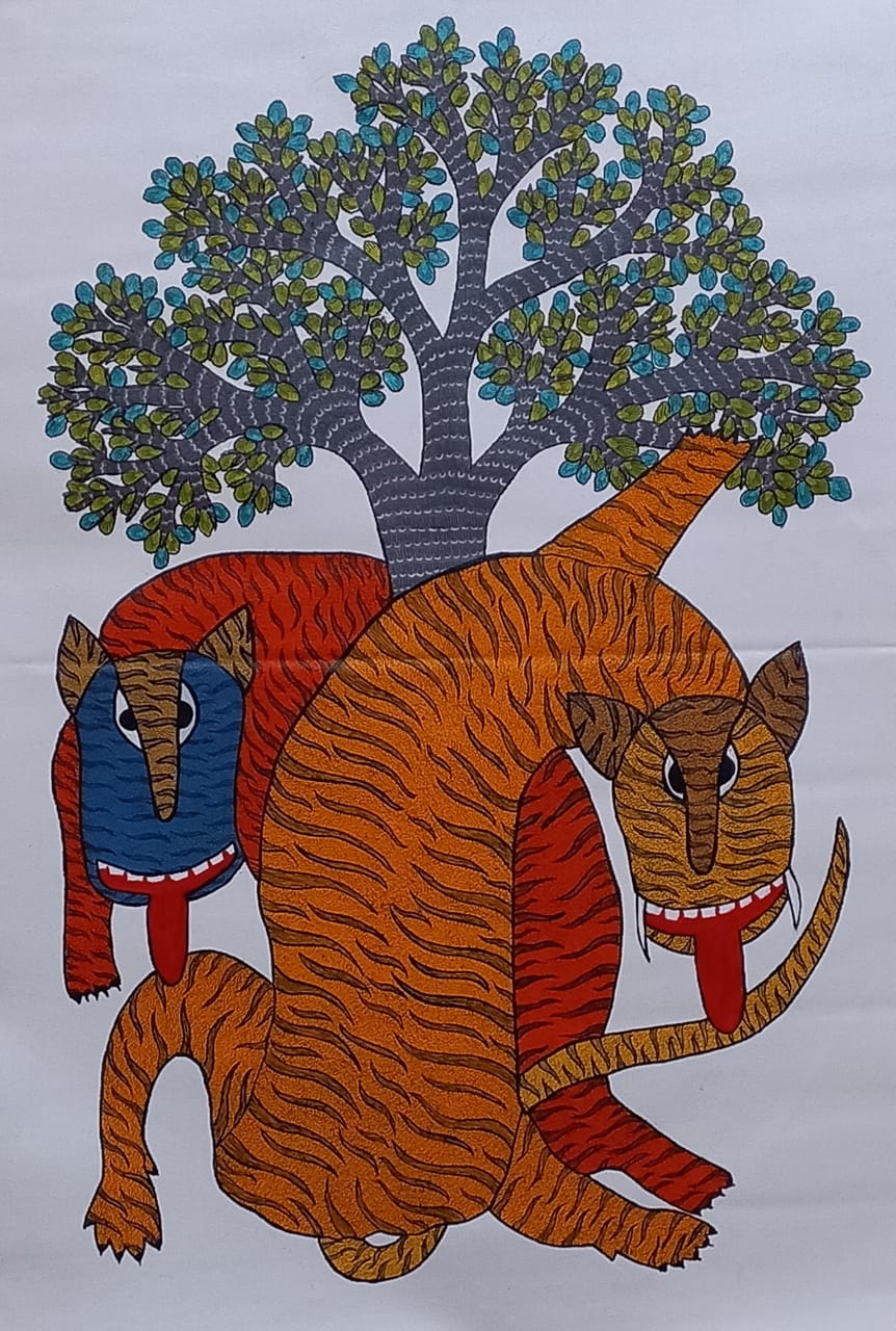 Tree Tiger - Gond Painting (36