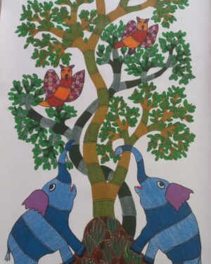 Elephants and Owls - Gond Painting - Aman Tekam - 10