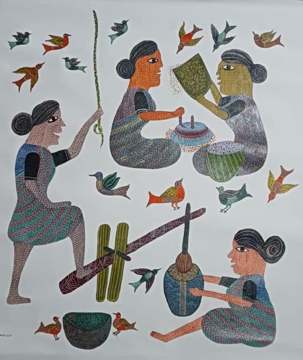 Village Scene - Gond Painting - Basanti Maravi - 03