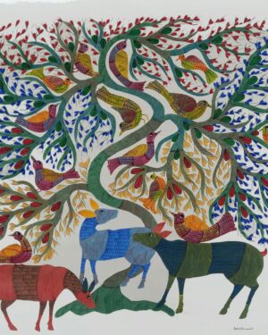 Deer and Birds - Gond Painting - Basanti Maravi - 06