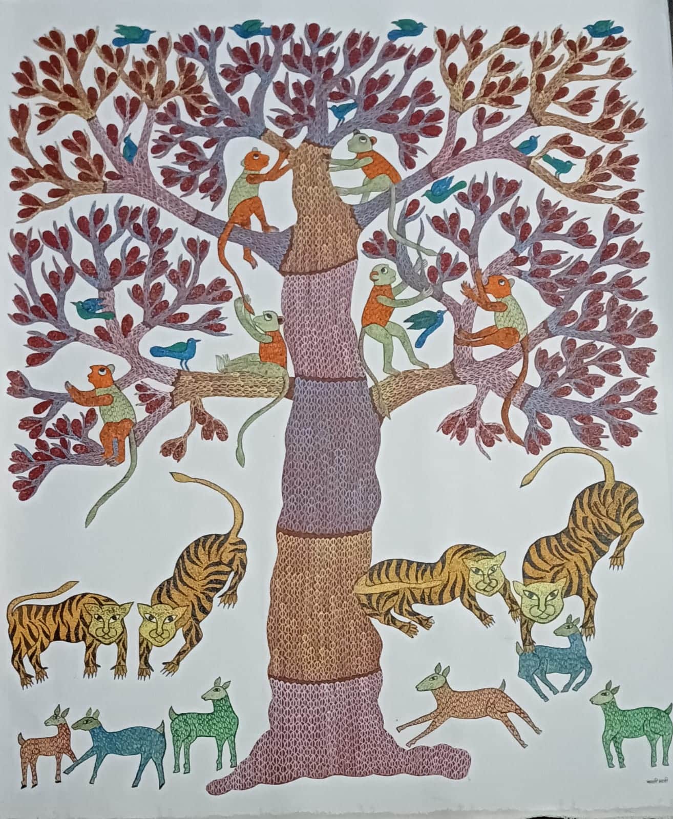 Tree Of Life 2 Gond Painting 36 X 24 International Indian Folk   Gond Painting Basanti Maravi 10 