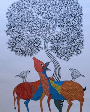 Tree and Deer - Gond Painting - Manisha - 07