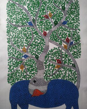 Elephant and Tree - Gond Painting - Shailendra - 05