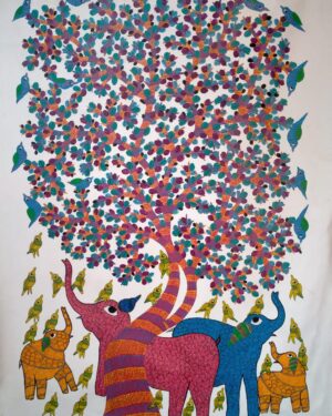 Elephants under a Tree - Gond Painting - Sukhiram - 03