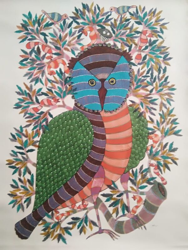 Owl on a Tree - Gond Painting - Sukhiram - 05