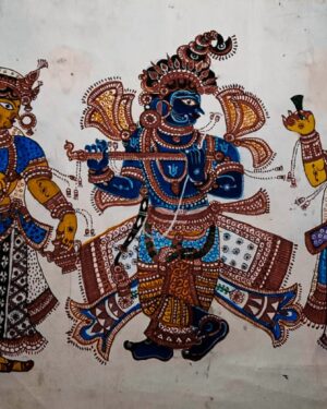 Sri Krishna with Rukmini and Satyabhama - Pattachitra painting - Ashutosh