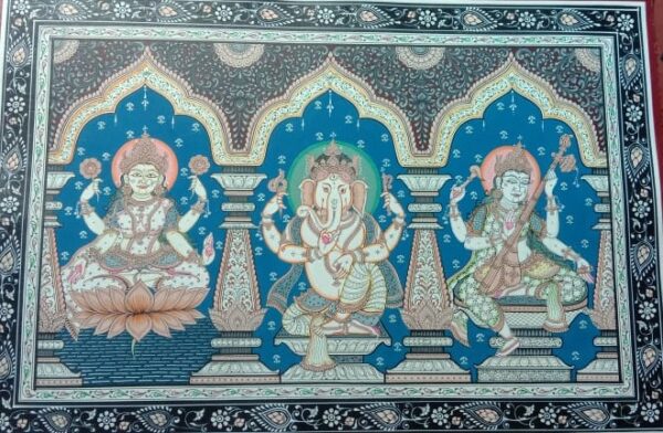 laxmi ganesh saroswati - Pattachitra painting - Manas Kumar - 21