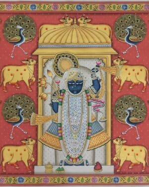 Shrinathji with Cows and Peacocks - Pichwai painting - Varta Shrimail - 38